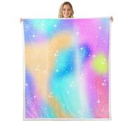 Homemissing Glitter Galaxy Fleece Throw Blanket Cute Rainbow Sherpa Blanket for Kids Plush Fuzzy Tie Dye Ombre Baby 30x40Inch Lovely Rainbows for Bed Couch Chair Living Room Multicolor Bedroom Decor
