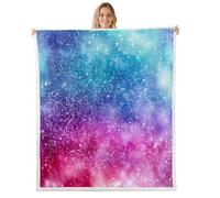 Homemissing Glitter Galaxy Sherpa Throw Blanket for Couch Tie Dye Rainbow Super Soft Cozy Fleece Colorful Blanket for Winter, Plush Throw Lovely Rainbows Double 60x79Inch Space Outer Sky All Season