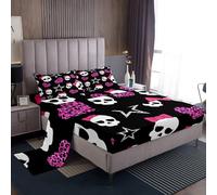 Homemissing Glitter Leopard Bed Sheets Set King Size Star Skull Bedroom Decor Y2K Sheet Set Pink Bowknot 4Pcs with 2 Pillowcases