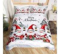Homemissing Gnome Christmas Duvet Cover Boys Girls Single Size Cute Gnome Bedding Set Ultra Soft Comforter Cover Set Cute Santa Gnomes Bedspread Cover Christmas Bedclothes (No Comforter)