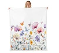 Homemissing Gorgeous Floral Sherpa Throw Blanket for Couch Butterfly Super Soft Cozy Fleece Flower Blanket for Winter, Plush Throw Nature Herbs Plants Queen 90x90Inch All Season