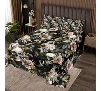 Homemissing Goth Skull Bedspread Gothic Coverlet Set for Kids Boys Girls Teens Room Decor Sugar Skull Rose Floral Blossom Botanical Halloween Quilted Coverlet King Size