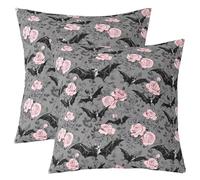 Homemissing Gothic Bat Throw Pillow Covers Set of 2 Boho Floral Flower Square Cushion Covers Gothic Vintage Floral Pillow Case Spooky Halloween Cushion Case for Couch Sofa Bedroom Decor 55x55cm