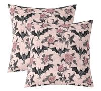 Homemissing Gothic Bat Throw Pillow Covers Set of 2 Gothic Vintage Floral Cushion Covers Boho Flower Pillow Case for Couch Sofa Spooky Halloween Cushion Case Kids Boys Girls Bedroom Decor 60x60cm