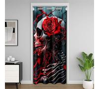 Homemissing Gothic Closet Cover 150x203cm Kids Goth Skull Divider Curtain Cover for Boys Girls Skeleton Happy Halloween Spooky Red Rose Floral Door Curtain for Doorway Privacy 30%-50% Blackout Shades