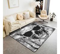 Homemissing Gothic Living Room Rugs for Bedroom 100x150cm Kids Goth Skull Decor Carpet for Boys Girls Teens Skeleton Happy Halloween Spooky Bat Tree Branches Area Rug Indoor Floor Mat Room Decor