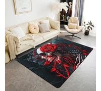 Homemissing Gothic Living Room Rugs for Bedroom 150x200cm Kids Goth Skull Decor Carpet for Boys Girls Teens Skeleton Happy Halloween Spooky Red Rose Floral Area Rug Indoor Floor Mat Room Decor