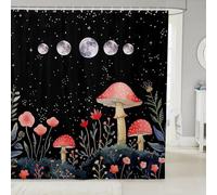 Homemissing Gothic Nature Fabric Shower Curtain Flower Mushroom Shower Curtain for Kids Boys Girls Rustic Garden Bathroom Waterproof Accessories with 12 Hooks Moon Sun Boho Curtains,150x180cm