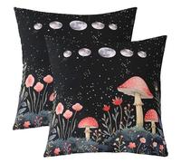 Homemissing Gothic Nature Pillow Covers for Home Sofa Bed Couch Flower Mushroom Throw Pillow Covers for Kids Boys Girls Rustic Garden Cushion Covers Moon Sun Boho Pillowcases, 40x40cm Set of 2