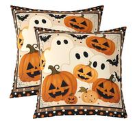 Homemissing Gothic Pumpkin Throw Pillow Covers Set of 2 Cartoon Ghost Square Cushion Covers Thanksgiving Pillow Case Happy Halloween Cushion Case for Couch Sofa Bedroom Decor 55x55cm