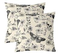 Homemissing Gothic Skull Throw Pillow Covers Set of 2 Boho Moth Square Cushion Covers Floral Flower Pillow Case Spooky Halloween Cushion Case for Couch Sofa Bedroom Decor 40x40cm