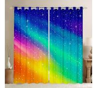 Homemissing Gradient Glitter Window Curtains for Bedroom Living Room Rainbow Colorful Curtains for Kids Boys Girls Galaxy Window Drapes Soft 30%-50% Blackout Curtains,W46*L54,2 Panels