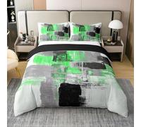 Homemissing Green Abstract Cotton Duvet Cover Set King Size Black Geometric Bedding Set for Boys Girls Modern Art Comforter Cover Bedroom Decor 3Pcs With 2 Pillow Cases