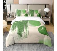 Homemissing Green Beige Cotton Duvet Cover Set Super King Size Abstract Geometric Bedding Set for Boys Girls Minimalist Art Comforter Cover Bedroom Decor 3Pcs With 2 Pillow Cases