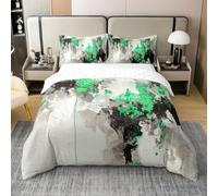 Homemissing Green Black Grey Cotton Duvet Cover Set Single Size Abstract Geometric Bedding Set for Boys Girls Modern Art Comforter Cover Bedroom Decor 2Pcs With 1 Pillowcase