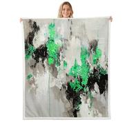 Homemissing Green Black Grey Fleece Throw Blanket Baby 30x40Inch Abstract Geometric Sherpa Blanket Plush Fuzzy for Boys Girls Modern Art for Bed Couch Chair Living Room Microfiber Lightweight