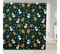 Homemissing Green Christmas Shower Curtain for Bathroom Decor Kids 180x180cm Snowman Gingerbread Man Bath Curtain for Boys Girls Teens Xmas Candy Cane Snowflake Winter Holiday Bathroom Accessories