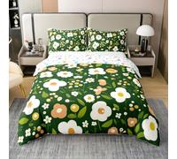 Homemissing Green Floral 100% Cotton Duvet Cover Double Size Botanical Floral Bedding Set Ultra Soft Blossom Flowers Comforter Cover Set Natural Bedspread Cover Room Decor Bedclothes Zipper