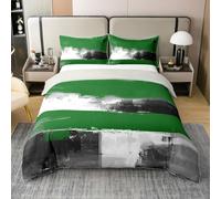 Homemissing Green Geometric Cotton Duvet Cover Set Single Size Modern Art Abstract Bedding Set for Boys Girls Minimalist Color Block Comforter Cover Bedroom Decor 2Pcs With 1 Pillowcase