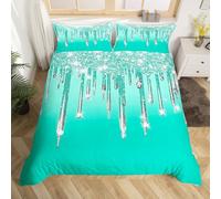 Homemissing Green Glitter Duvet Cover Single Size Diamond Print Comforter Cover for Boys Girls Silver Shiny Bedding Set 2Pcs Room Decor