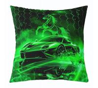 Homemissing Green Honeycomb Race Car Cushion Covers Set of 1 40x40cm Horse Racing Car Throw Pillow Covers for Bed Sofa Couch Smoggy Galloping Horse Decor Pillowcase Extreme Sports Cushion Case