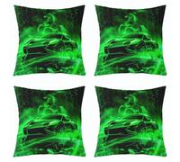 Homemissing Green Honeycomb Race Car Cushion Covers Set of 4 40x40cm Horse Racing Car Throw Pillow Covers for Bed Sofa Couch Smoggy Galloping Horse Decor Pillowcase Extreme Sports Cushion Case