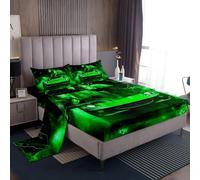 Homemissing Green Horse Race Car Bed Sheet Set King Size For Kids Boys Girls Smoggy Racing Car Bedroom Decor Galloping Horse 4Pcs with 2 Pillowcases Extreme Sports Bedding