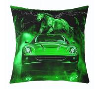Homemissing Green Horse Race Car Cushion Covers Set of 1 40x40cm Smoggy Racing Car Throw Pillow Covers for Bed Sofa Couch Galloping Horse Decor Pillowcase Extreme Sports Cushion Case