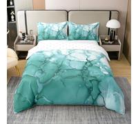 Homemissing Green Kids Bedding Set,Boys Girls Double Size,Luxury Marbling Texture Duvet Cover 100% Cotton,Abstract Marble Soft Comforter Cover Set,Abstract Art Bedspread Cover Ink Fluid Art