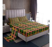 Homemissing Green Plaid Bed Sheets Sets Double Size Kids Boys Girls Buffalo Check Bedding Set Colorful Grid Vintage Bed Sheet Set with 16-Inch Deep Pockets 4Pcs with 2 Pillow Cases