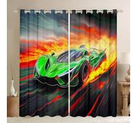 Homemissing Green Racing Car Blackout Curtains 30%-50% Flame Cool Car Darkening Drapes for Room Decor Extreme Sports Thermal Insulated Shades For Kids Boys Teens Window Treatments, 2 Panels W66*L72