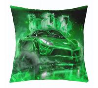 Homemissing Green Smoggy Racing Car Cushion Covers Set of 1 40x40cm Cool Horse Race Car Throw Pillow Covers for Bed Sofa Couch Galloping Horse Decor Pillowcase Extreme Sports Cushion Case