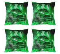 Homemissing Green Smoggy Racing Car Cushion Covers Set of 4 40x40cm Cool Horse Race Car Throw Pillow Covers for Bed Sofa Couch Galloping Horse Decor Pillowcase Extreme Sports Cushion Case