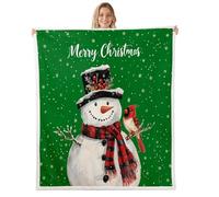 Homemissing Green Snowman Fleece Throw Blanket Kids Queen 90x90Inch Merry Christmas Xmas Snowflakes Sherpa Blanket Plush Fuzzy for Boys Cardinal Animal Winter Holiday for Bed Couch Chair Living Room