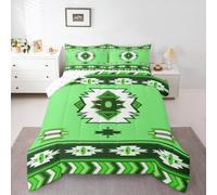 Homemissing Green Southwestern Aztec Duvet Quilt Single Size Geometric Vintage Comforter Set for Boys Girls Children Geometry Bohemian Tribal Rustic Western Bedding Set Room Decor Breathable Soft 3Pcs