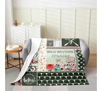 Homemissing Green Western Aztec Fleece Throw Blanket Wild Cowgirl Boots Flannel Blanket Plush Fuzzy for Kids Boys Girls Bull Skull Floral Southwestern Rustic for Bed Chair Living Room Throw 40x50Inch