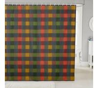 Homemissing Green Yellow Red Shower Curtain for Bathroom Decor 150x180cm Kids Buffalo Check Bath Curtain for Boys Girls Teens Geometric Waterproof Polyester Fabric Soft Plaid Abstract