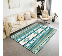 Homemissing Green Yellow Southwestern Aztec Living Room Rugs for Bedroom 150x200cm Geometric Vintage Decor Carpet for Teens Adults Geometry Bohemian Boho Tribal Rustic Area Rug Indoor Floor Mat Decor