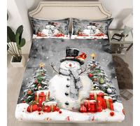 Homemissing Grey Christmas Snowman Fitted Sheet Deep Pocket 16 Inches Kids King Size Xmas Tree Cardinal Animal Bed Sheets Set for Boys Snowflakes Winter Holiday Bedding Set Room Decor
