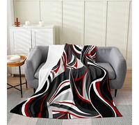 Homemissing Grey Red Black White Stripes Flannel Fleece Throw Blanket Kids,Geometric Fuzzy Blanket For Bed Sofa Couch,Modern Striped Bed Blanket Breathable Plush Blanket Room Decor Queen 90x90 Inch