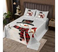 Homemissing Grey Snowman Bedspread Kids King Size Merry Christmas Xmas Snowflakes Coverlet Set for Boys Cardinal Animal Winter Holiday Quilted Coverlet Room Decor