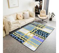 Homemissing Grid Patchwork Area Rug 150 * 200cm Polyester Leopard Print Living Room Rugs for Bedroom Line Decor Carpet Wild Animal Print Indoor Floor Mat Soft Non-slip
