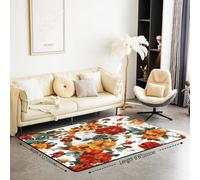 Homemissing Groovy Flower Area Rug 150 * 200cm Retro Floral Boho Living Room Rugs for Bedroom 70S Hippie Groovy Flowers Bohemian Decor Carpet Psychedelic Floral Indoor Floor Mat White Red Non-slip