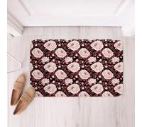 Homemissing Groovy Flower Bathroom Rugs Retro Floral Boho Bath Mats 70S Hippie Groovy Flowers Bohemian Bathroom Accessories Psychedelic Floral Floor Doormats 16x24Inch Black Pink Soft Microfiber