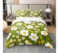 Homemissing Groovy Flower Bedding Set Double Size Retro Floral Boho Bedding 100% Cotton Duvet Cover Set Decor Daisy Comforter Cover Set Botanical Floral Bedspread Cover Bedroom Quilt Cover 3Pcs
