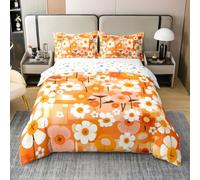 Homemissing Groovy Flower Bedding Set Vintage Floral Comforter Cover Set King Size 70S Hippie Flowers 100% Cotton Duvet Cover Psychedelic Floral Bedspread Cover Bedding Collection 3Pcs,No Comforter