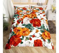 Homemissing Groovy Flower Duvet Cover Set King Size Retro Floral Boho Bedding Set for Boys Girls 70S Hippie Groovy Flowers Bohemian Duvet Cover Psychedelic Floral Bedroom Decor 3Pcs White Red