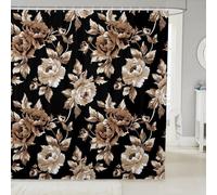 Homemissing Groovy Flower Shower Curtain for Bathroom Decor Retro Floral Boho Bath Curtain 70S Hippie Flowers Bohemian Floral Waterproof Polyester Fabric Black Golden Brown 180x210cm