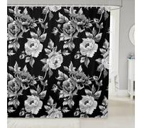Homemissing Groovy Flower Shower Curtain for Bathroom Decor Retro Floral Boho Bath Curtain 70S Hippie Flowers Bohemian Bathroom Accessories Floral Polyester Fabric Black Silver with 12 Hooks 150x180cm