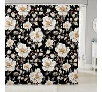 Homemissing Groovy Flower Shower Curtains Retro Floral Boho Bathroom Curtain 70S Hippie Flowers Bohemian Psychedelic Floral Waterproof Polyester Fabric Black White Silver 180x210cm